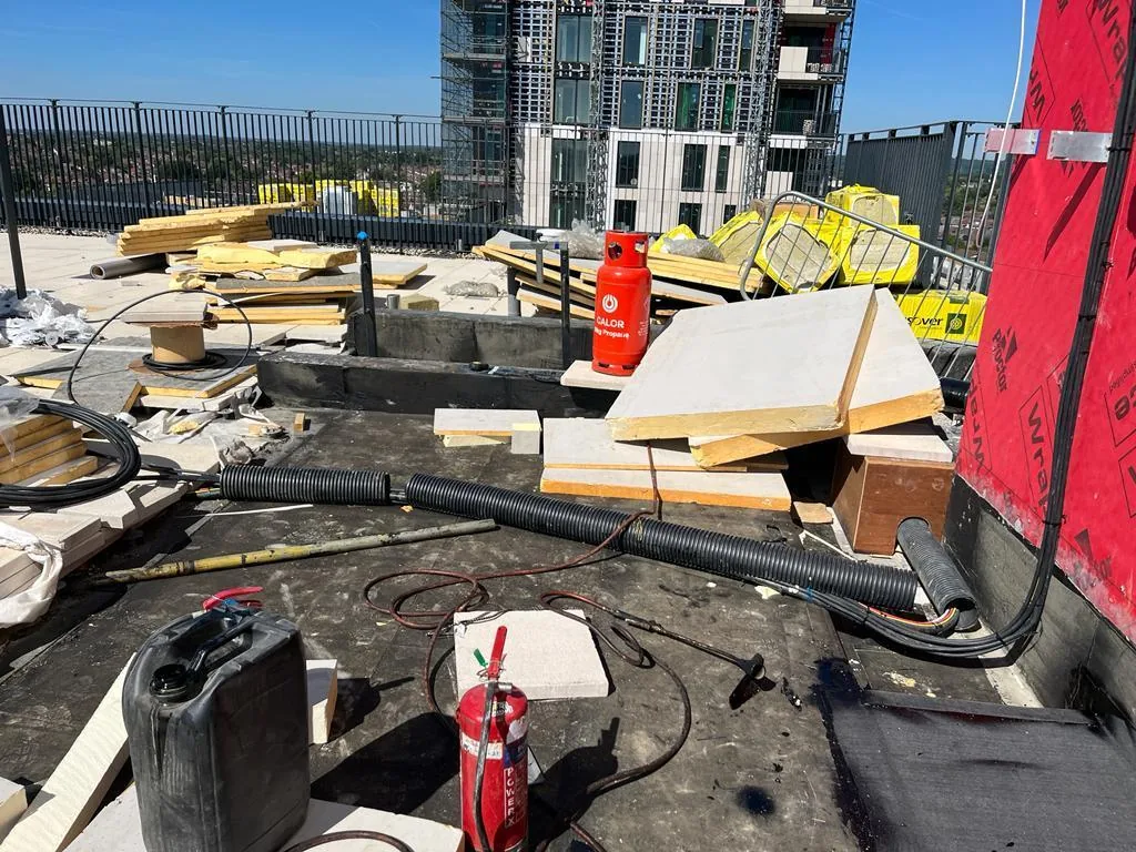 Commercial rooftop under a planned maintenance inspection